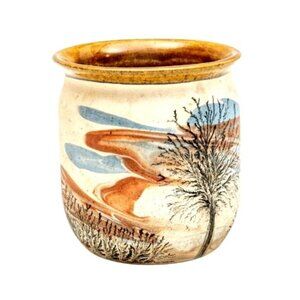 Sevierville Pottery Crock Style Planter Vase Matte Landscape TN Hand Painted